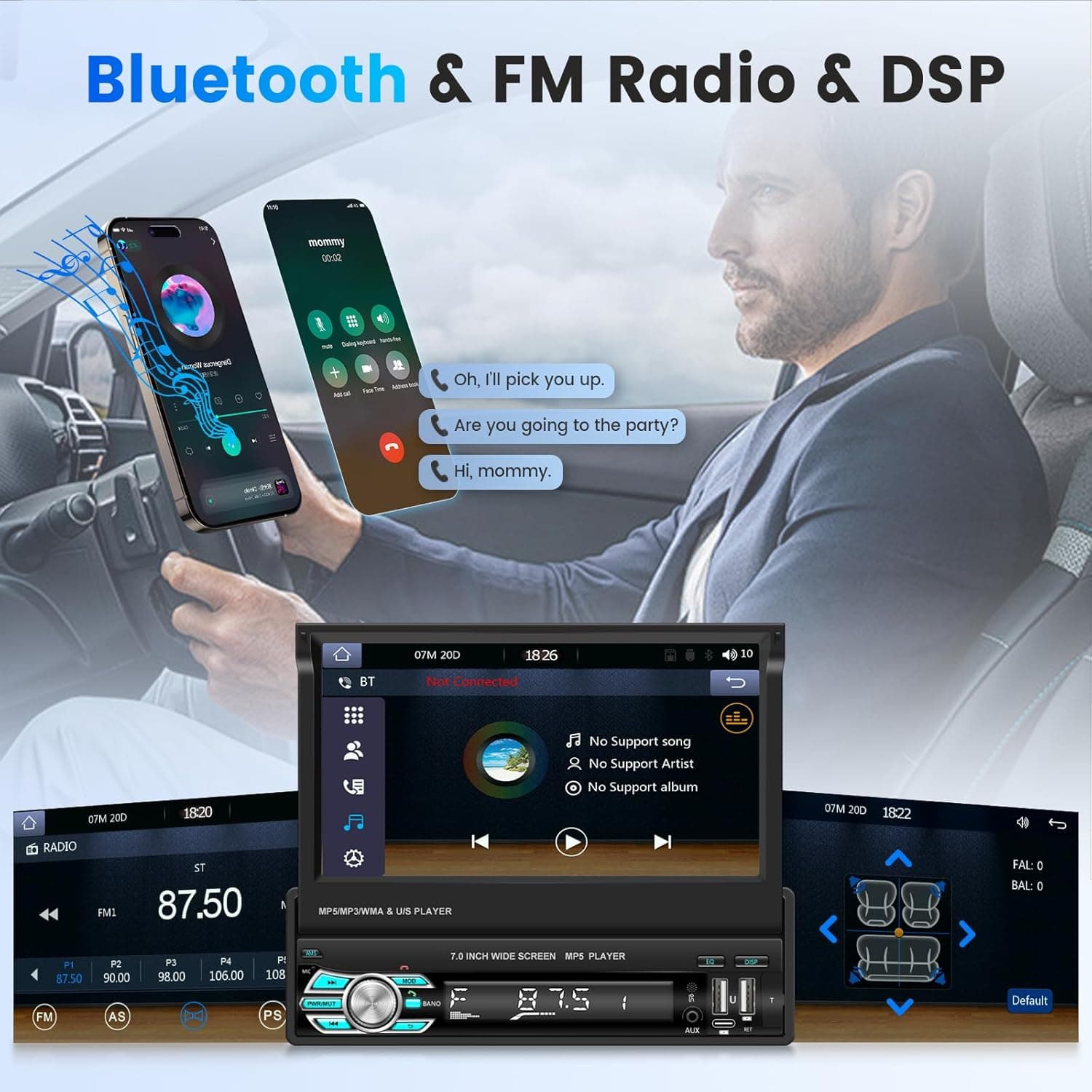 Autoradio Rétractable Tactile 7 Pouces Wireless CarPlay Android Auto 32+2GB - راديو السيارة الذكي بنظام أندرويد وشاشة 7 بوصة قابلة للطي - Accessoires Auto/Moto - صورة 5
