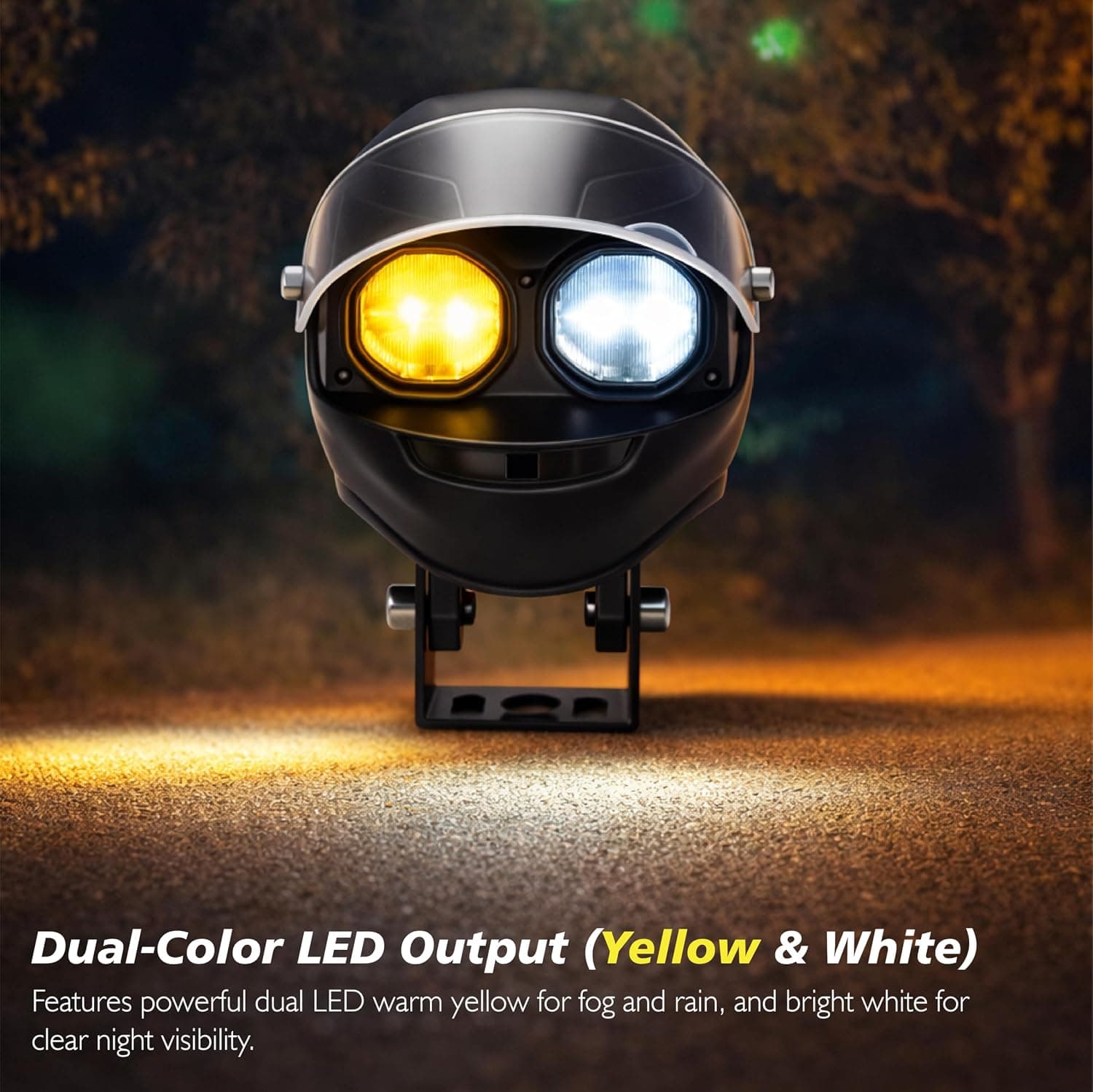 Projecteur LED Auxiliaire pour Moto et Scooter Double Couleur Blanc et Jaune Helmet Design 1Pcs - كشاف إضاءة لدراجات النارية بتصميم خوذة وإضاءة مزدوجة - Accessoires Auto/Moto - صورة 4