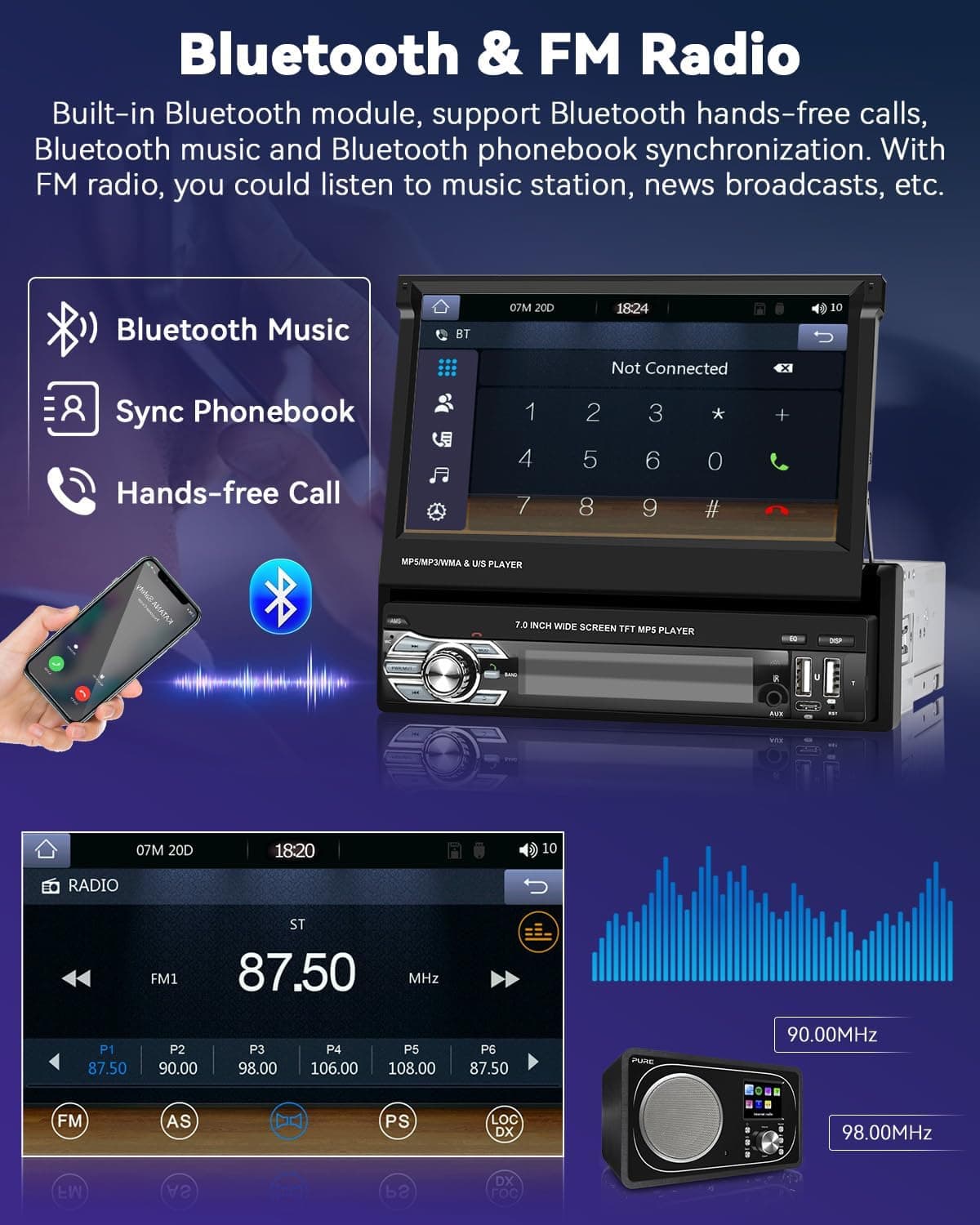 Autoradio Rétractable Tactile 7 Pouces Wireless CarPlay Android Auto 32+2GB - راديو السيارة الذكي بنظام أندرويد وشاشة 7 بوصة قابلة للطي - Accessoires Auto/Moto - صورة 9